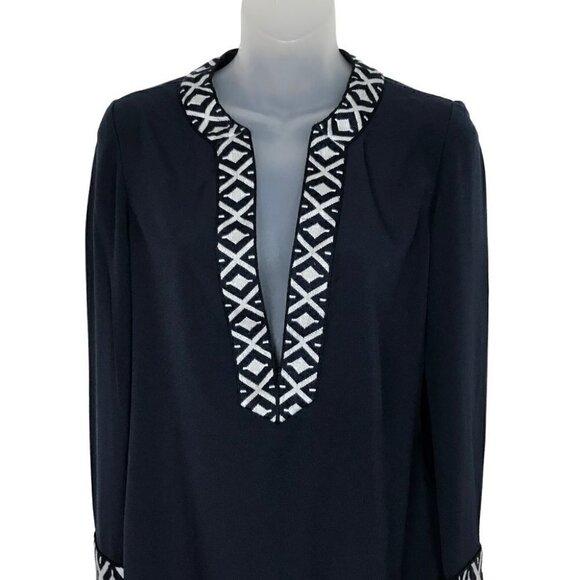 TORY Burch Navy Blue And White Boho Style Top Size 0 - Picture 3 of 7